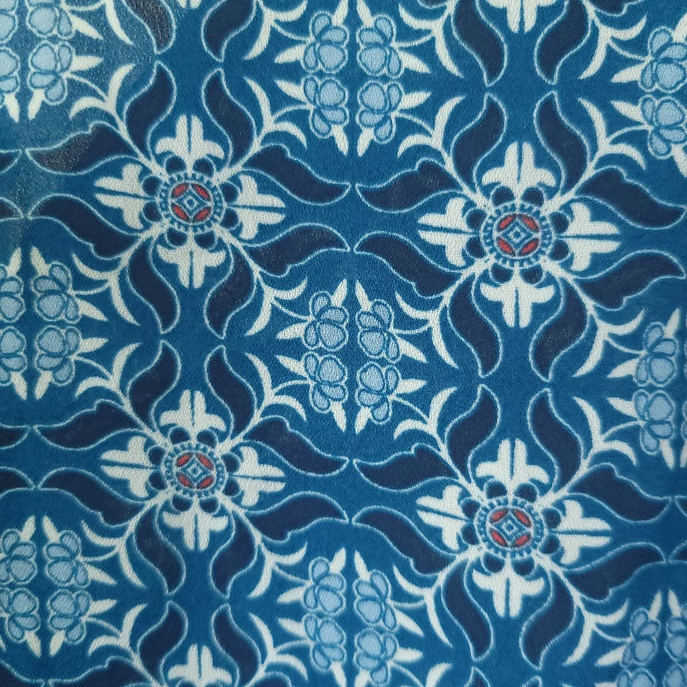 Max Studio Coastal Boho Tile Print Tie Front Blouse M Flutter Sleeve Summer NWT - Picture 8 of 10
